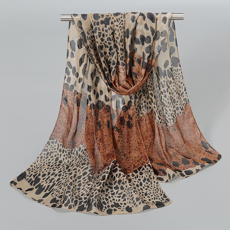 Fashion Printed Leopard Chiffon Hijab Scarf Women Pareo Lady Bandanas Beach Towels Summer Muslim Veil Wrap Female Foulard