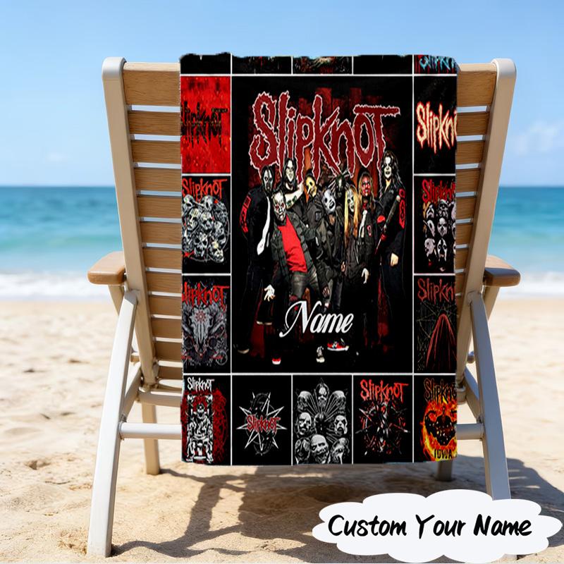 1PC Custom Name Beach Towel Metal Music Band Collage Beach Towel, Suitable for Camping, Travel, Beach Accessories, Super Absorbent, Family Gift