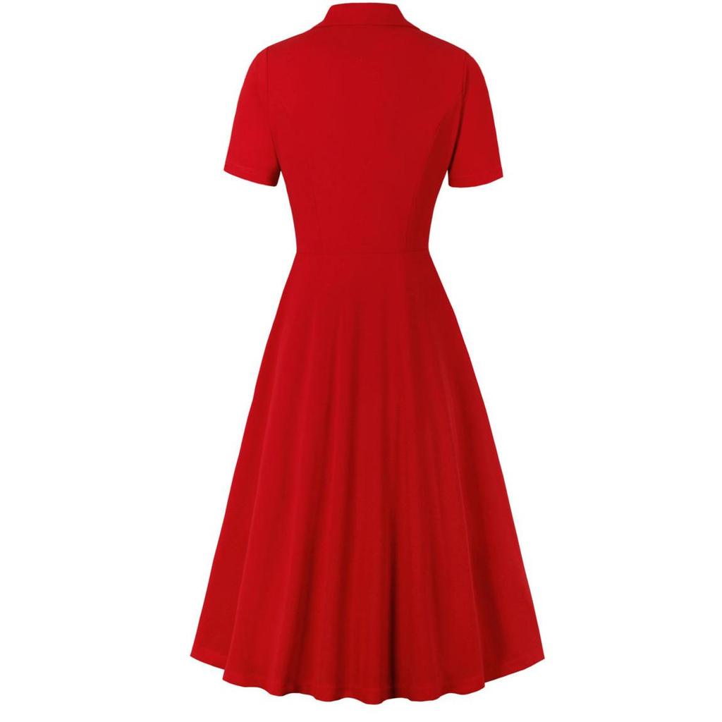 50-е летние свободные платья с воротником с лацканами и короткими рукавами, ряд пуговиц, деловое офисное женское платье миди, женское повседневное платье