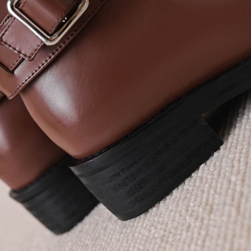 Krazing Pot Cow Skin Autumn Winter Shoes Riding Boots Round Toe Keep Warm Metal Square Buckle Med Heels Thigh High Boots