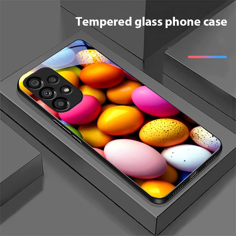 Цветное цветочное яйцо для Samsung Galaxy S10 S20 Plus S21 FE S22 S23 S24 FE S25 Ultra Черный чехол для телефона из закаленного стекла Твердый чехол