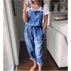 Fashion Women Ladies Baggy Denim Jeans Bib Full Length Pinafore Dungaree Overall Solid Loose Causal Jumpsuit Pants