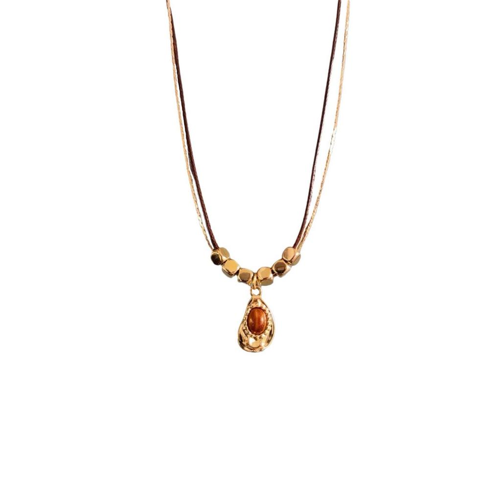 Ожерелье с подвеской из камня «Тигровый глаз» в стиле ретро Майяра: Изысканная цепочка для свитера с бусинами из женской коллекции осень/зима.