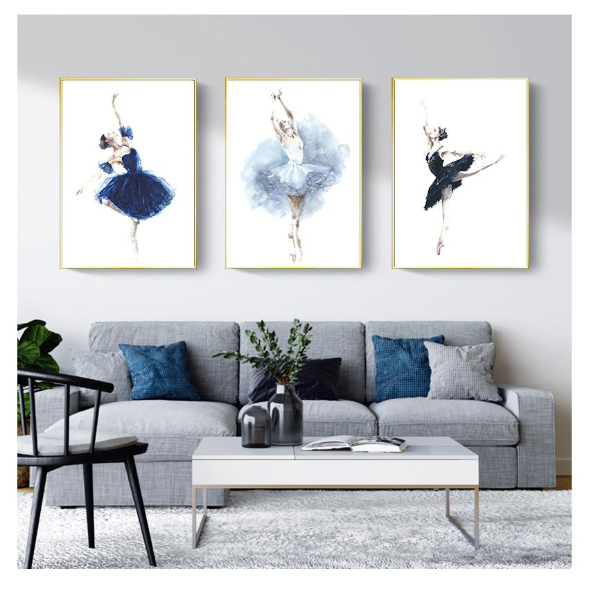 Art Print Canvas Painting Nordic Poster And Prints Wall Pictures For Living Room Decor Watercolor Ballerina Girl
