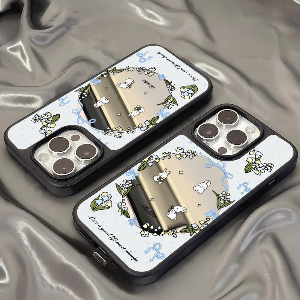 Зеркальный чехол для телефона для iPhone 15 11 13 14 для 15 16 Pro Max 12 13 16 Pro Чехол для телефона в милом стиле с облаками, цветами и животными