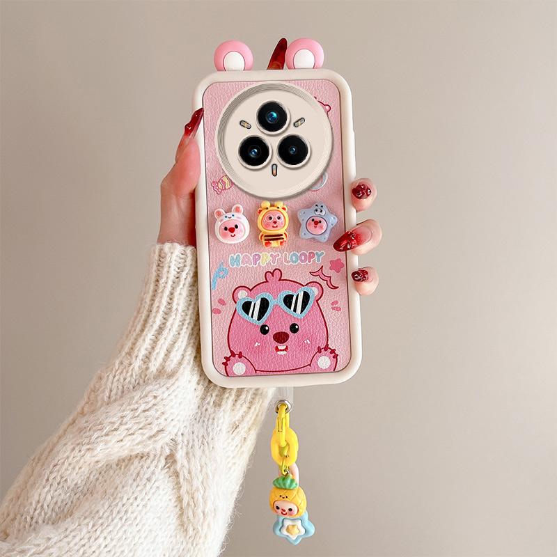 KEYSION Милый чехол с 3D-мультяшным рисунком в виде уха для Realme 14 Pro+ 5G с браслетом, силиконовый противоударный чехол для телефона OPPO Realme 14 Pro 5G
