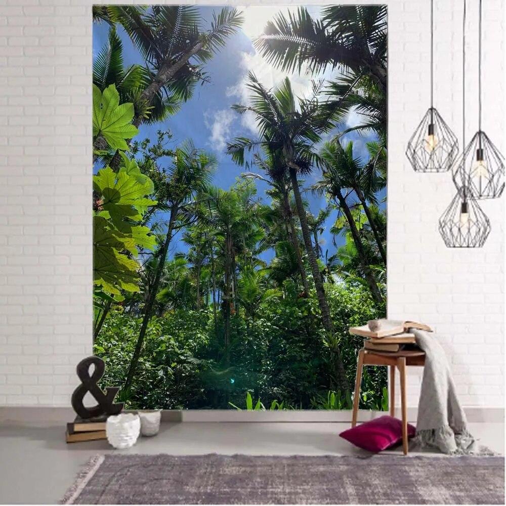Tropical Plant Leaves Tapestry Jungle Palm Tree Wall Hanging Bohemian Psychedelic Room Decor Natural Landscape Art Home Decor