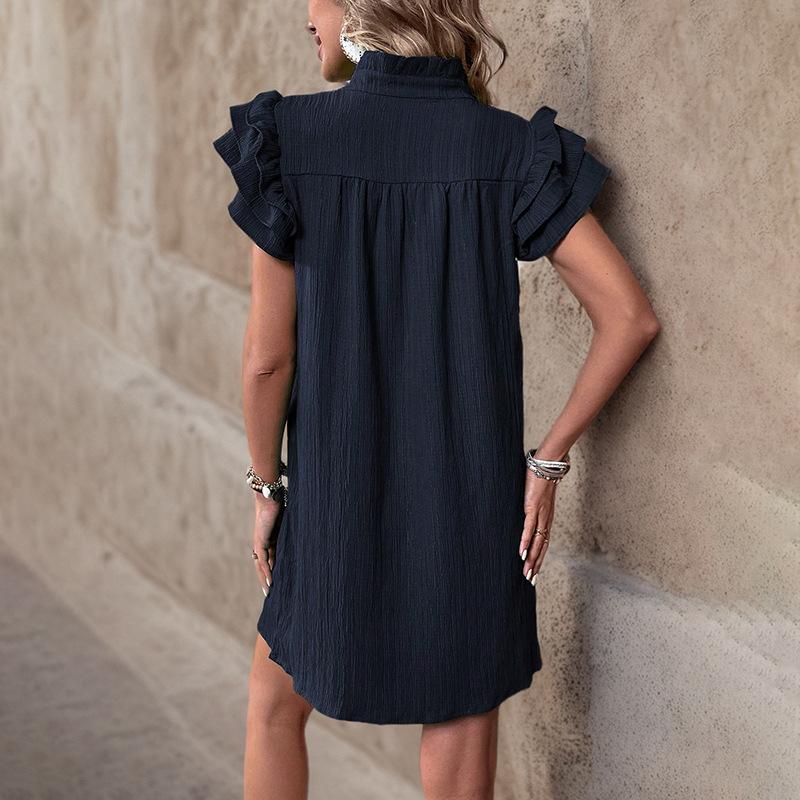 GMXIA Women's Fashion Summer Spring Solid Color Print Short Sleeve V-Neck High Waist Casual Dresses