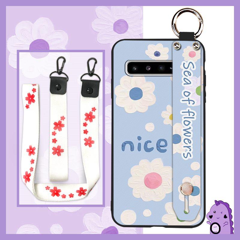 Phone Holder Oil Painting Phone Case For Samsung Galaxy S10 5G/SM-G977N Fashion Design Lanyard Silicone Shockproof Ring