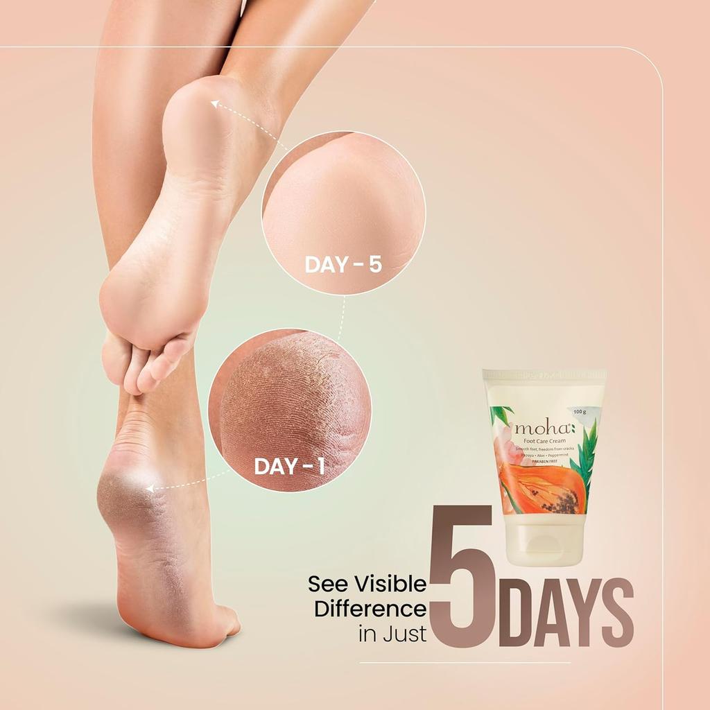 Moha Foot Cream for Dry Cracked Feet 100gm Pack of 1 | Deep Nourishment, Cooling & Vegan Heel Repair Cream