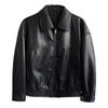 Мужская модная кожаная куртка slim fit высокого класса 2025 года - Весна/Осень, с лацканами, однотонная