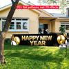 Happy New Year Banner 78.7 x 17.7 Inch Gold and Silver Balloons Sparkling Confetti Design for Holiday Party Decoration Indoor Outdoor Wall Fence or