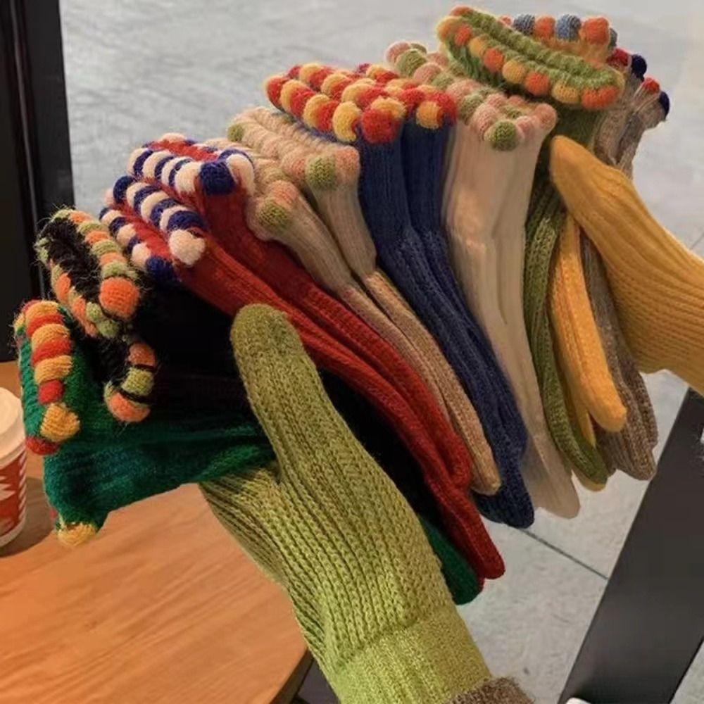 Korean  Gloves Solid Color Student Winter Mittens Thickened Women Knitted Gloves  Girls