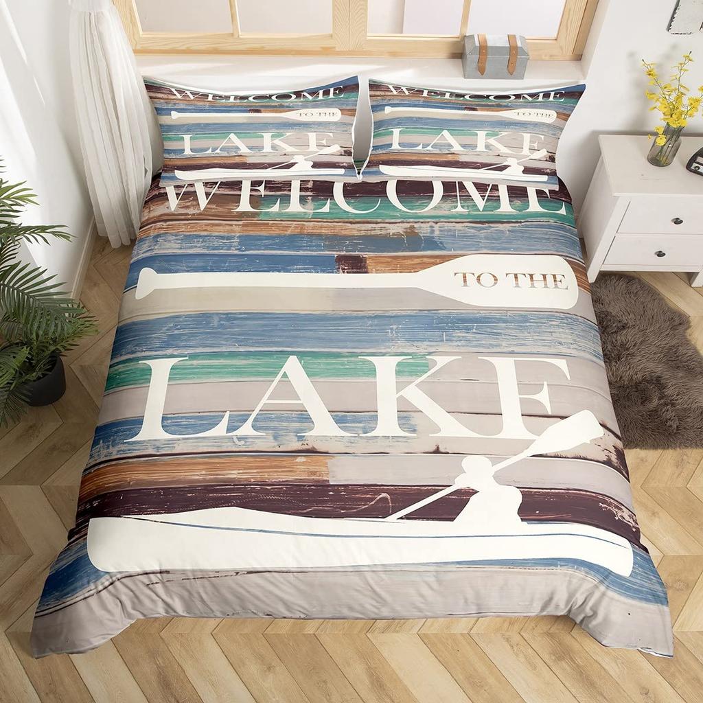 Комплект постельного белья Anchor Морской Парусник Пододеяльник Дизайн с узором Деревянная доска Покрывало для мальчиков Океанская тематика Покрывало