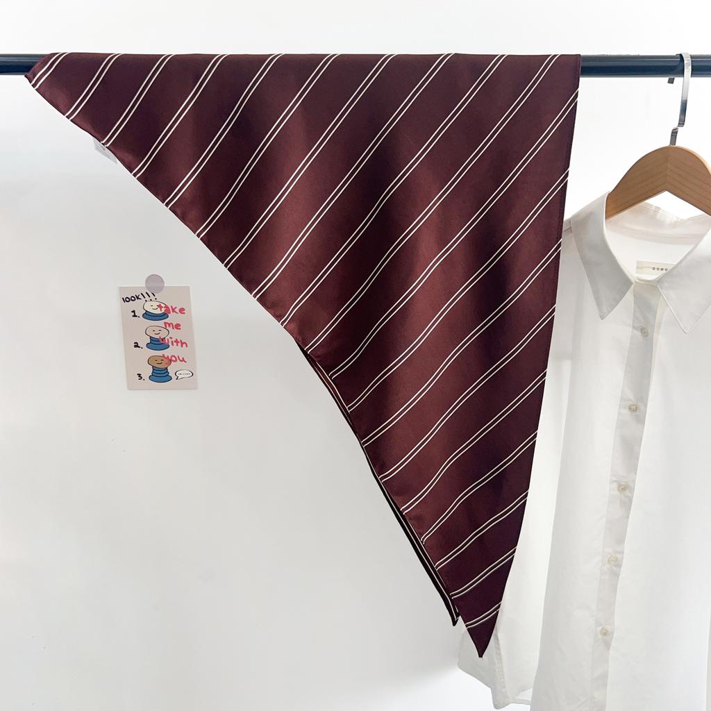 Korean design retro literary blue striped triangle scarf silk scarf summer thin scarf neck accessories small scarf