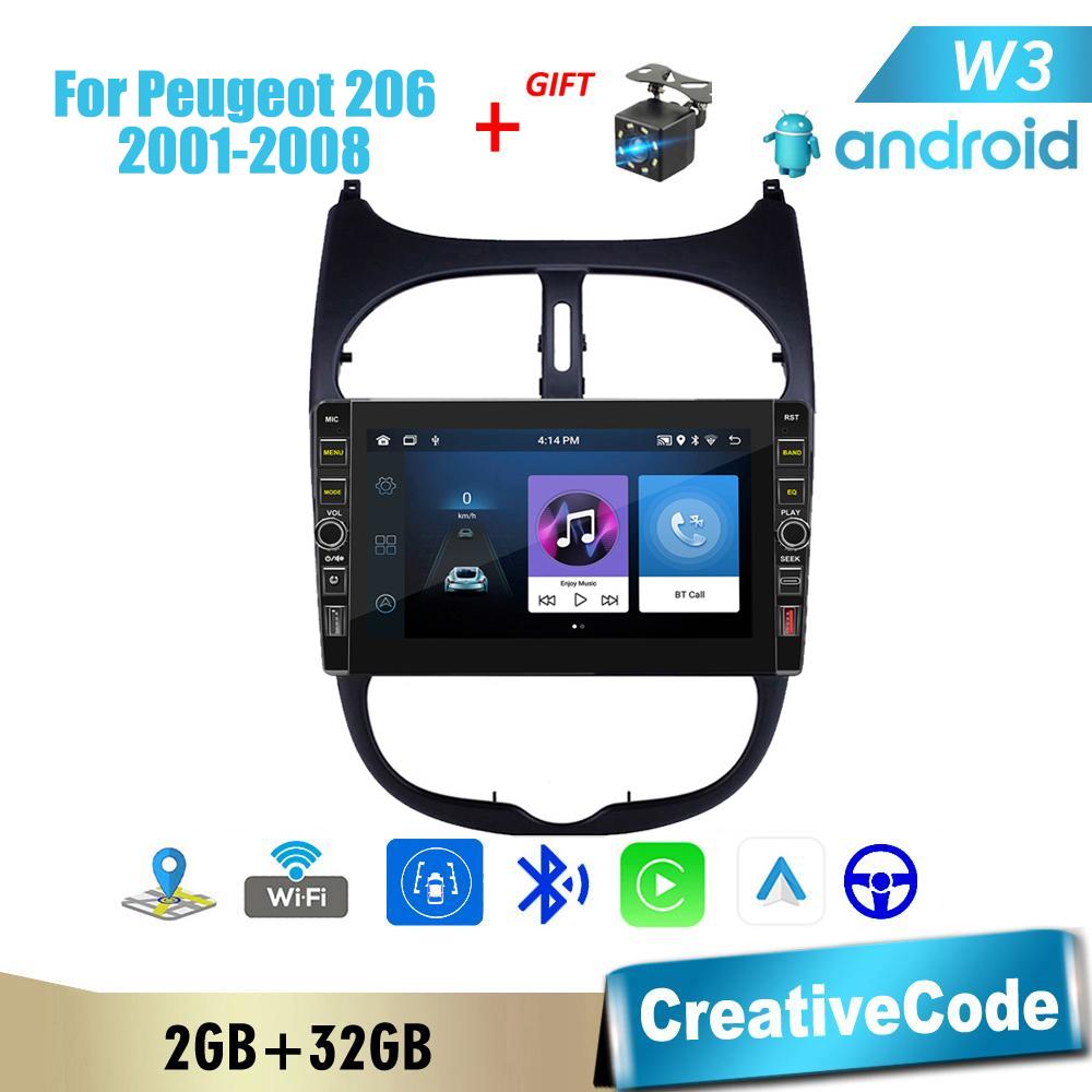 8 дюймов для Peugeot 206 2001-2008 с кнопкой Android автомобильный радиоприемник мультимедийный плеер навигация стерео GPS 2 Din Carplay 2 + 32 ГБ