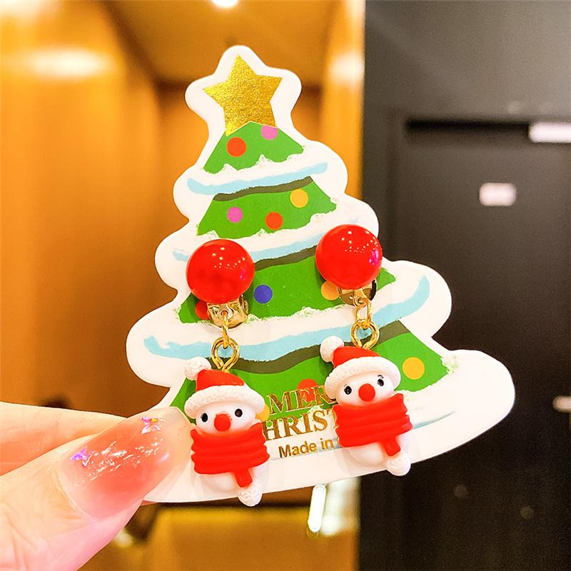 Рождественские детские серьги-клипсы без пирсинга, милые серьги с бахромой в виде оленя из мультфильма «Санта», серьги-подвески для девочек