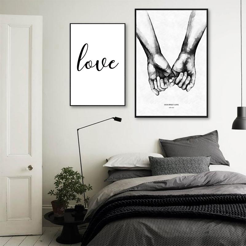 Черно-белая картина на холсте «Любовь, держась за руки», настенные художественные фотографии, плакаты на скандинавскую тему и принты, гостиная, коридор, домашний декор