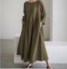 Платье большого размера из хлопка и льна свободного покроя в японском/корейском стиле, с круглым вырезом, длиной до колена, однотонное, юбка-лето