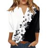 Жен. Футболка С принтом Пуговицы Рукав 3/4 Повседневные Выходные Мода Классический Классический V-образный вырез Обычный Верх