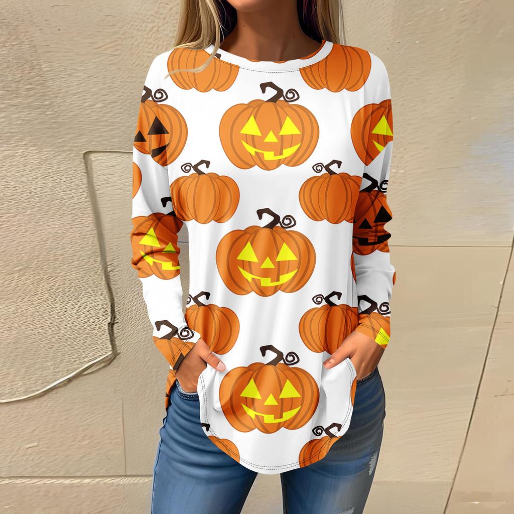 Tee Shirts For Women Fall Casual Long Sleeve Shirts Sweatshirt Halloween Printing Top Pullover