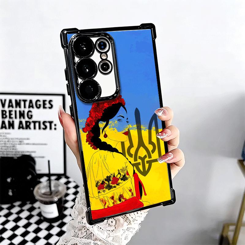 Blue Yellow Ukrainian Girl Plating Phone Case For Samsung Galaxy S24 S25 FE S26 Edge S23 Ultra S22 S21 Plus S20 Anti-Fall Airaba