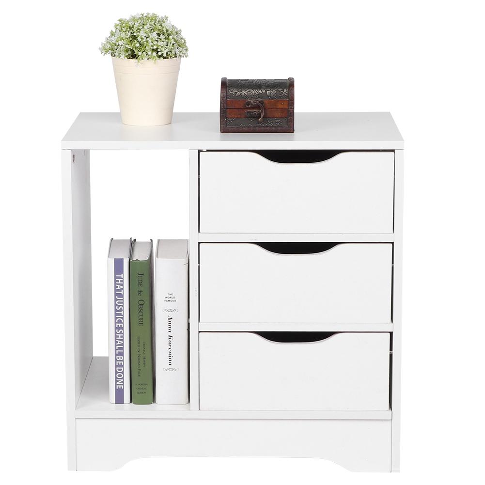 Modern Bedside Cabinet Chest Of 3 Drawer Bedroom Table Furniture (White)