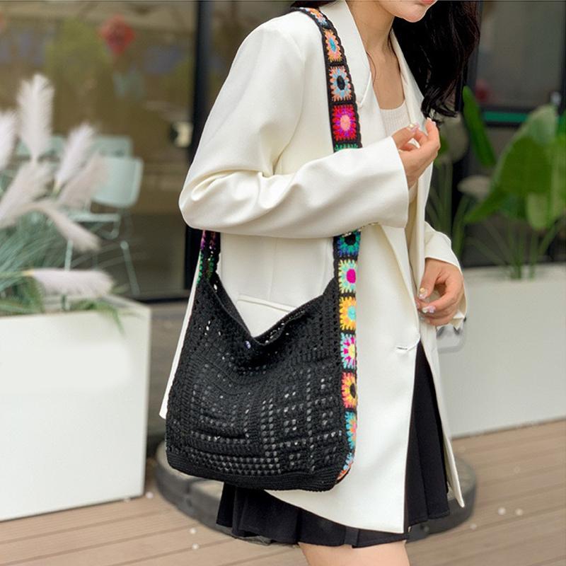 Винтажная ажурная женская сумка на плечо Вязаные сумки Большая вместительная сумка-тоут для женщин Пляжная дорожная сумка-шоппер CLE