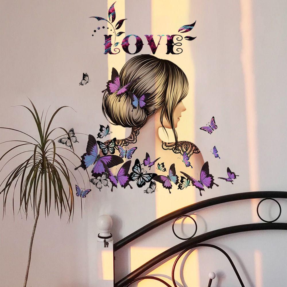 Cartoon Girl Wall Stickers Butterflies Flower Wall Decorative Sticker NEW Wall Decal Girl Bedroom