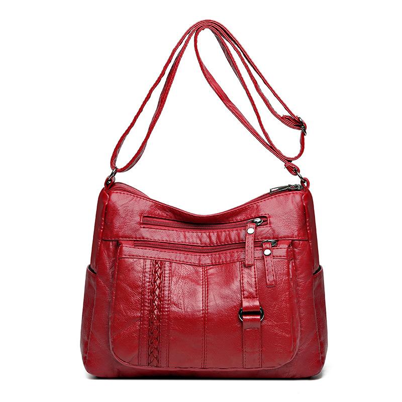 Female Soft Leather Large Capacity Middle-Aged Shoulder Crossbody Bag Multi-Layer Mother Bag