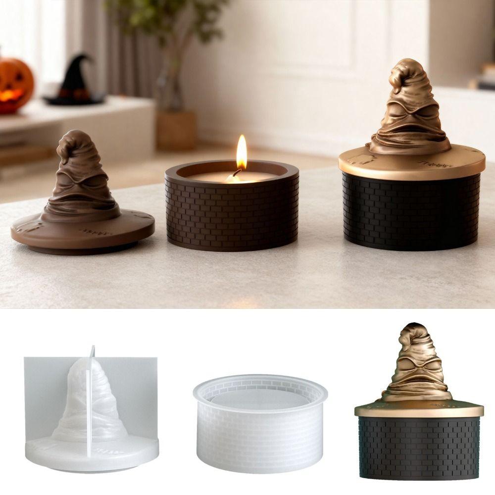 Silicone Wizard Hat Candle Cup Mold with Lid Plaster Mold Creative Resin Mold Home Decor