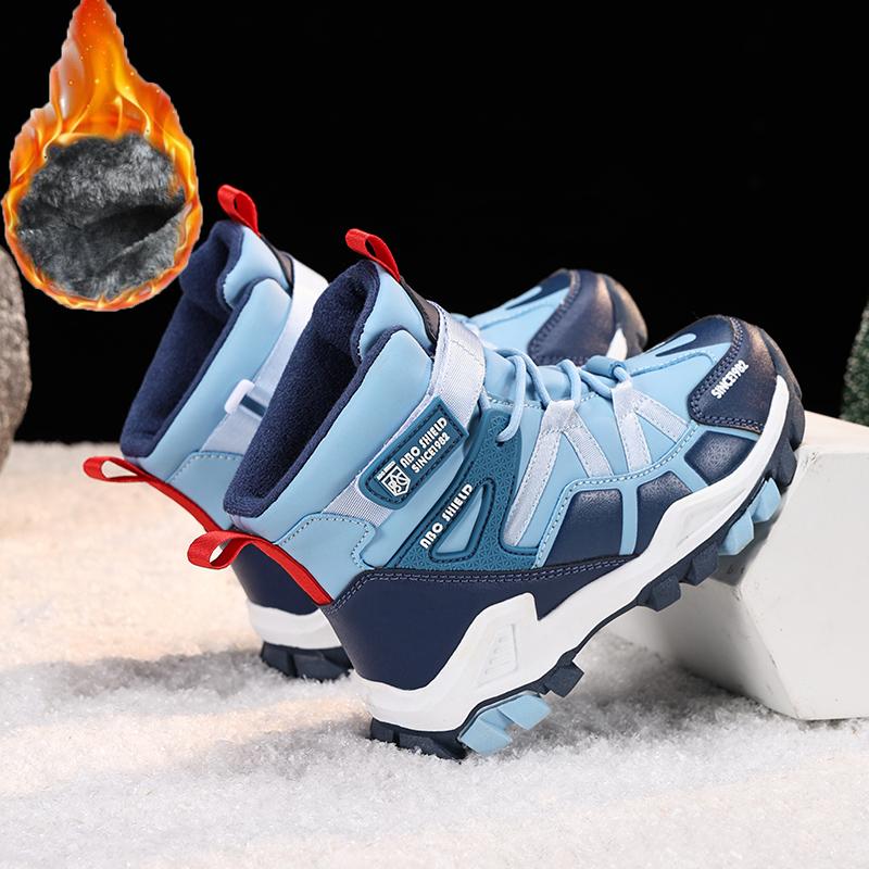 31-40 Children's Winter Large Fashion Outdoor Velcro High Top Plush Warm Cotton Boots Snow Boots