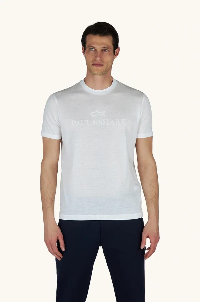 Paul&Shark T-shirt męski z bawełny i lyocellu jasny ecru (26411007-108) - klasyczny komfort