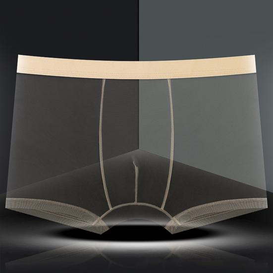 Men Boxer Underwear Mid-rise Elastic Waist Perspective Mesh Yarn Shorts