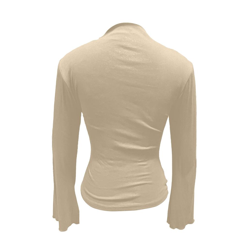 Women's Fashion Trumpet Sleeve Stand Collar Slim Fit Long Sleeve Top