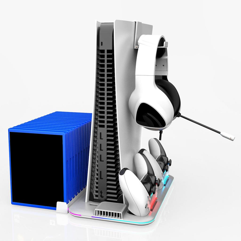 DZ504 Многофункциональная охлаждающая подставка для PS5/PS5 Slim Держатель для гарнитуры Полка для хранения дисков