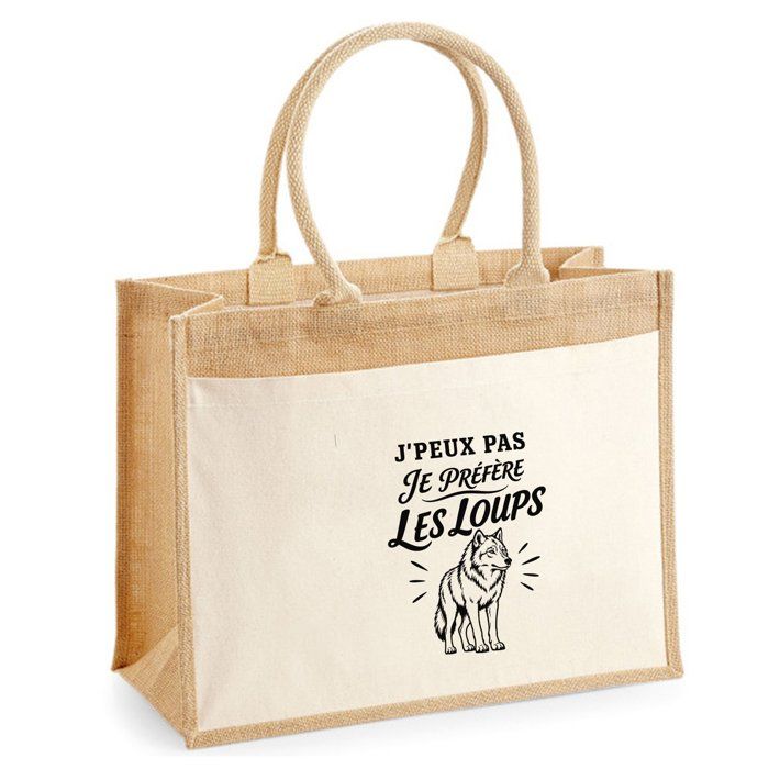 Sac Cabas - PLANETEE - J'peux pas minimaliste - Toile de jute & coton - 21 L - Anses 65 cm