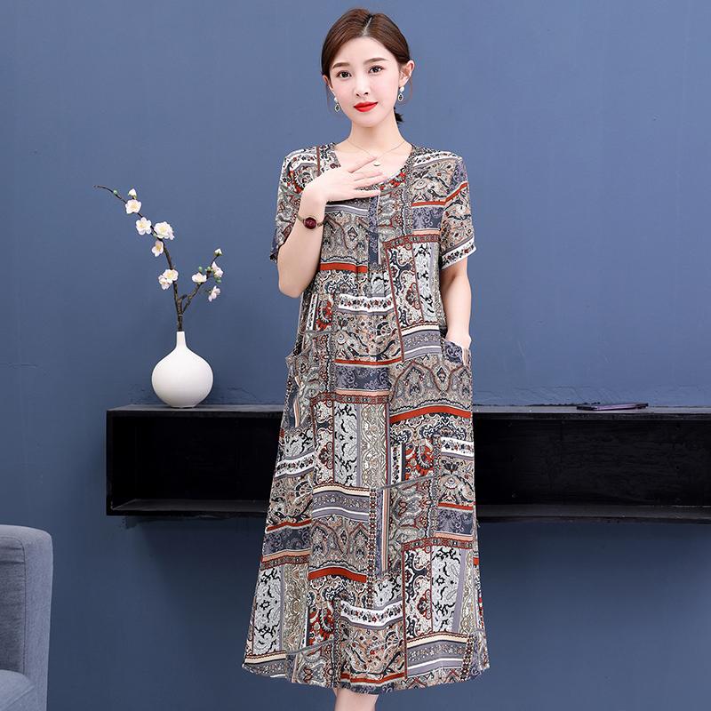 Винтажное длинное платье для женщин, элегантные летние платья с коротким рукавом