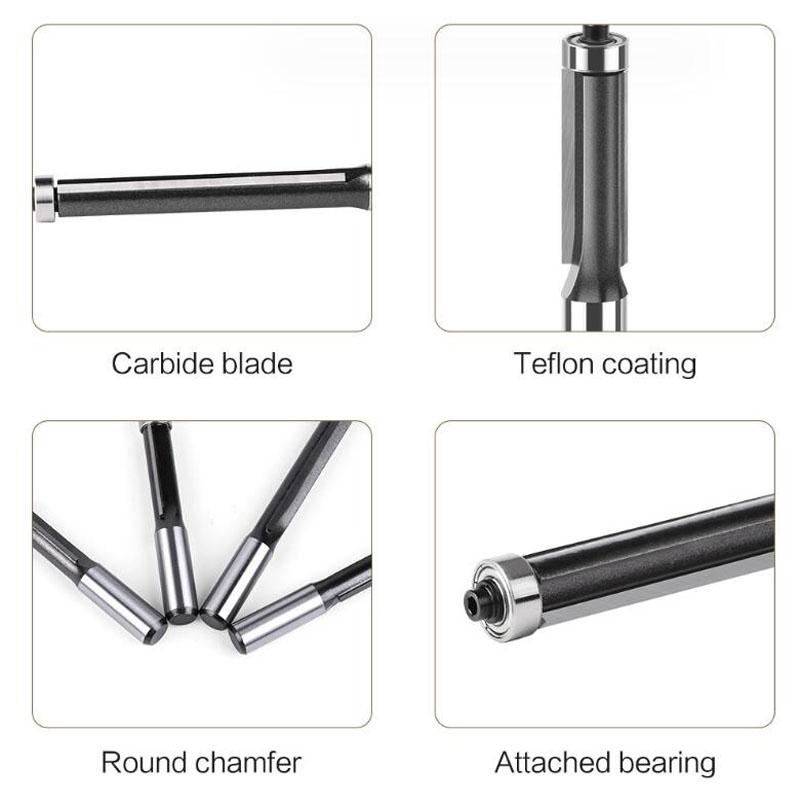 Набор удлиненных прямых фрез с хвостовиком 12 мм, 1/2 дюйма, фрезы для заподлицо с подшипниками, фрезы по дереву, деревообрабатывающие инструменты