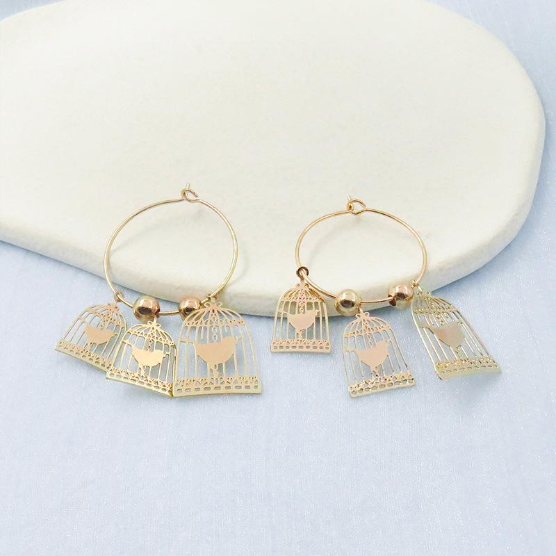 Medium-old Temperament High-end Earrings Retro Hollow Bird Cage Pendant Earrings for Women Fashion Niche Design Earrings
