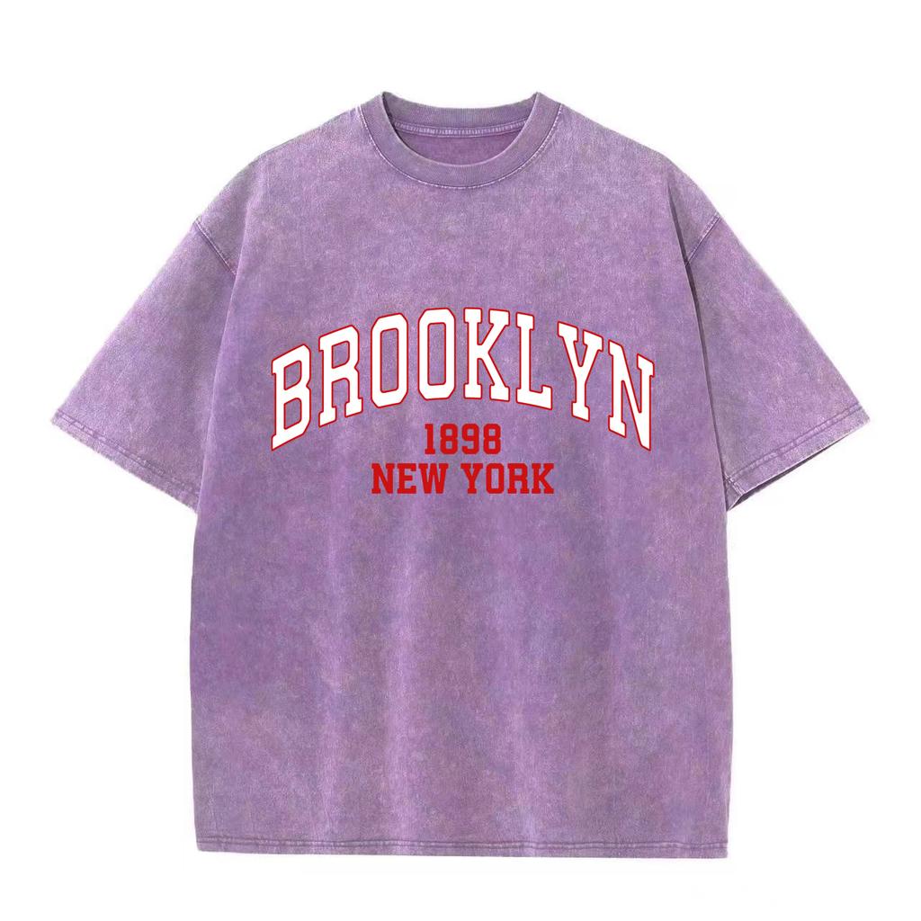 Retro Washed Vintage Brooklyn 1898 T-Shirt High Quality T-Shirts Summer Oversized Short Sleeve Clothes Cotton Loose Street Tops