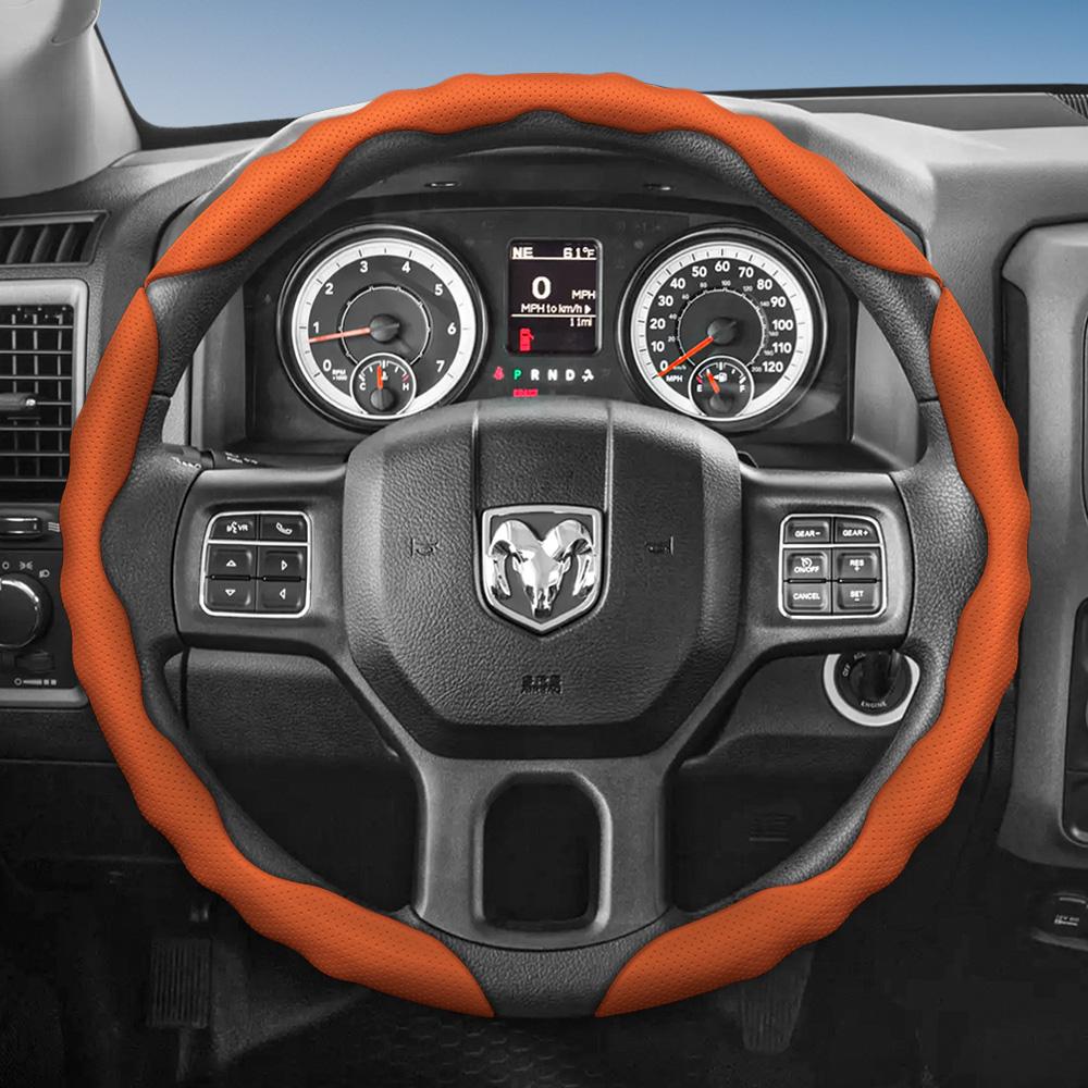 bpzsw1 Steering Wheel Cover Suitable for Ram, Wave-Shaped Sport Design, Breathable Leather, Segmented, Non-Slip, Sweat-Absorbent, for Pickup Promaster