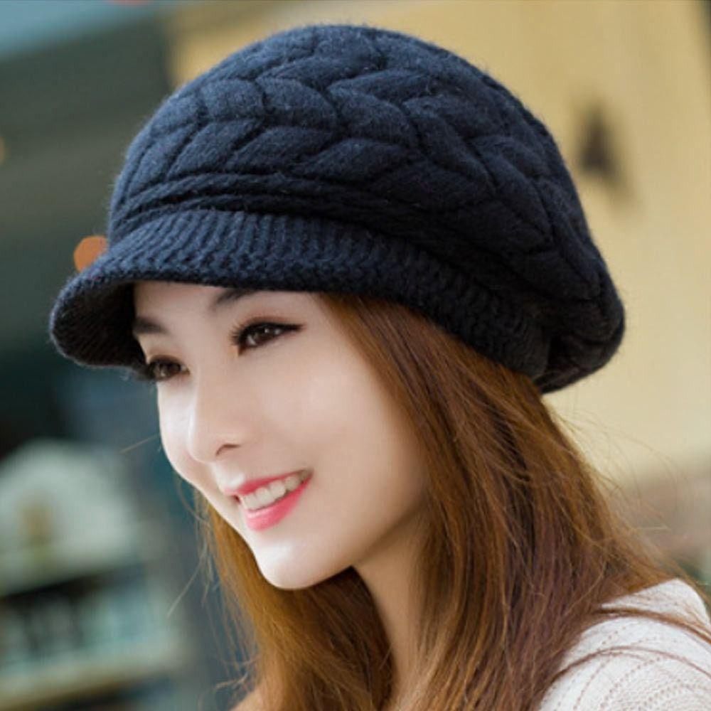 Casual Thickened Knitted Wool Hat Ear Protection Wool Duck Tongue Cap Keep Warm Windproof Beret Hat for Women