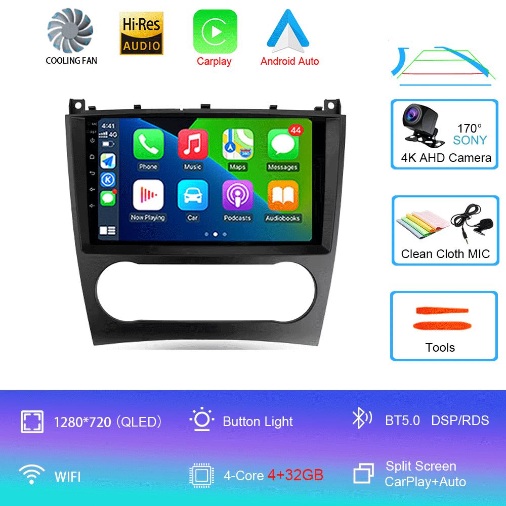 Автомобильное радио Android 14 Carplay для Benz W203 W209 C180 C200 C220 C230 2004 - 2011 Навигация GPS Мультимедийный плеер Wi-Fi+4G BT Авто