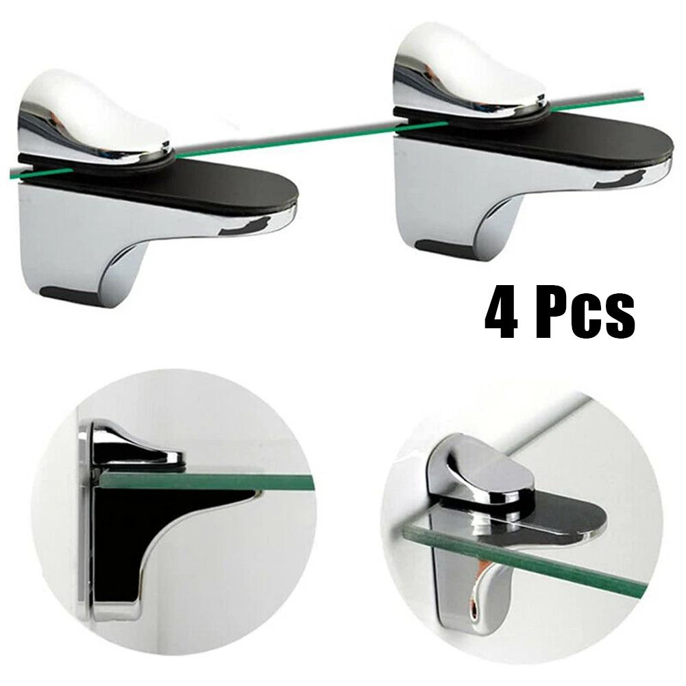 4Pcs Glass Clamp Glass Shelf Clamp Holder Wall Mount Glass Plated Brackets Flat Back Mount Holder For Partition Board Fixed Clip