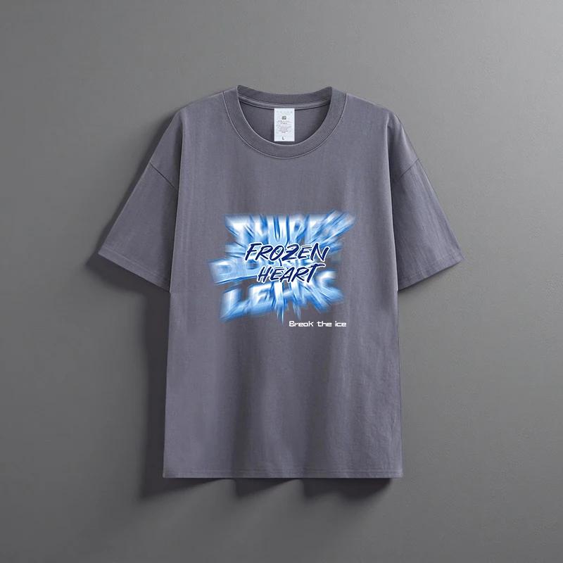 Летняя новая универсальная футболка унисекс из чистого хлопка, модная повседневная футболка с круглым вырезом, дышащая, свободного кроя, с принтом, с короткими рукавами