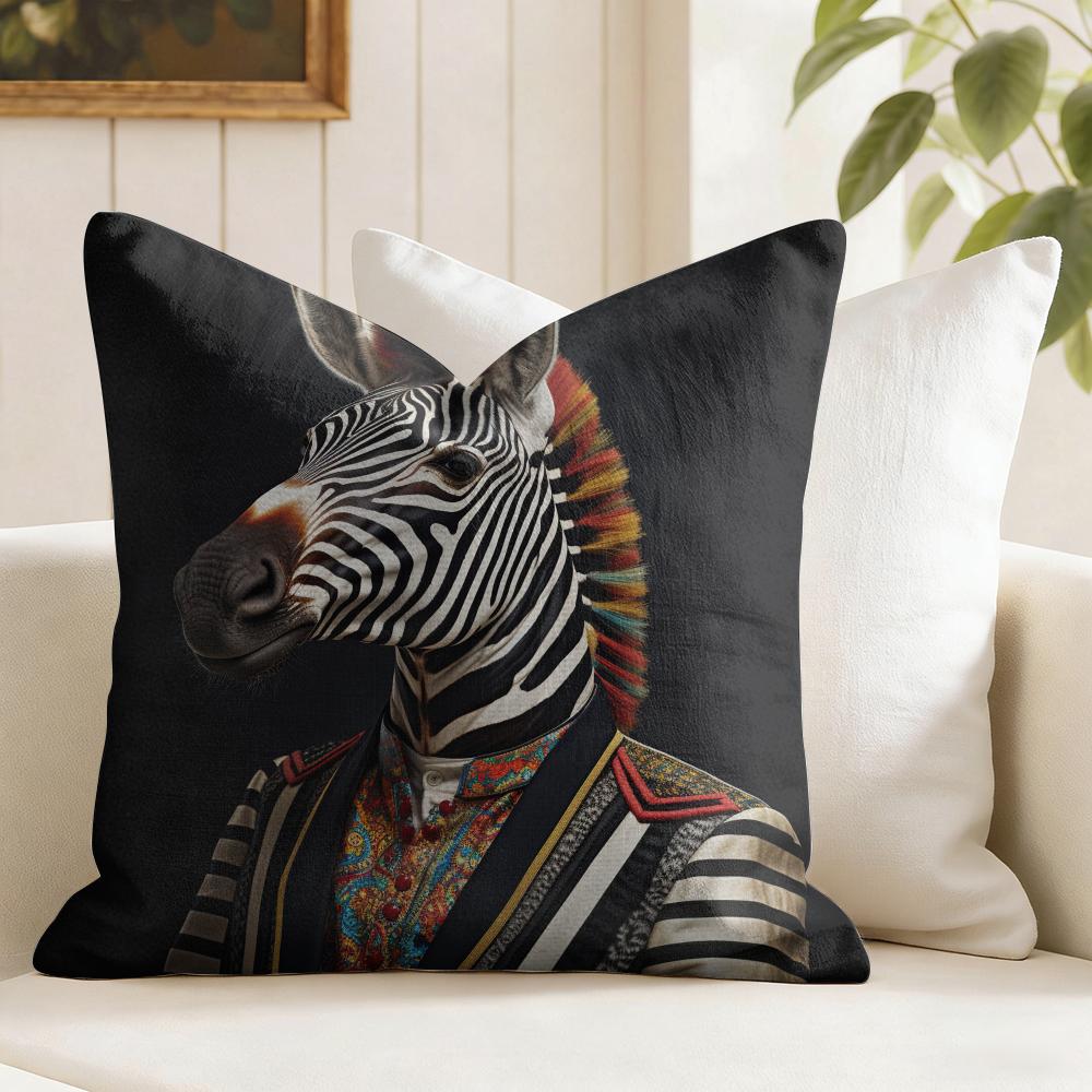 Zebra Dressed Up Portrait Cushion Cover Eco Linen Pillow Case DoubleSided Print Breathable Durable Zipper Home Decor Gift