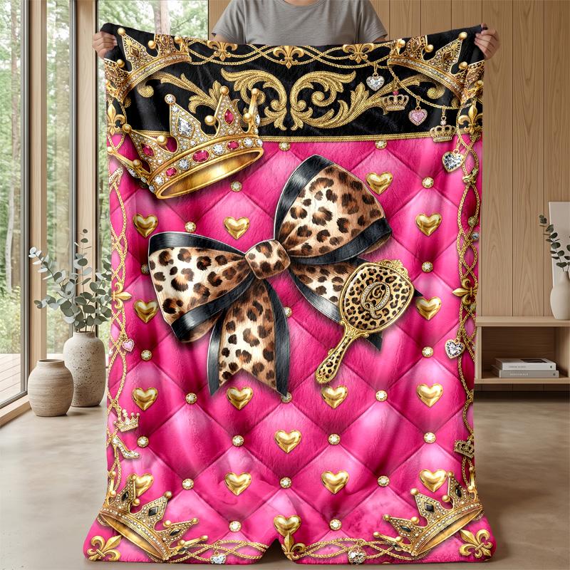 Rainbow Leopard Roses Bow Theme blanket Lightweight Warm Flannel Blanket Decorative Throw Blanket for Home Decoration