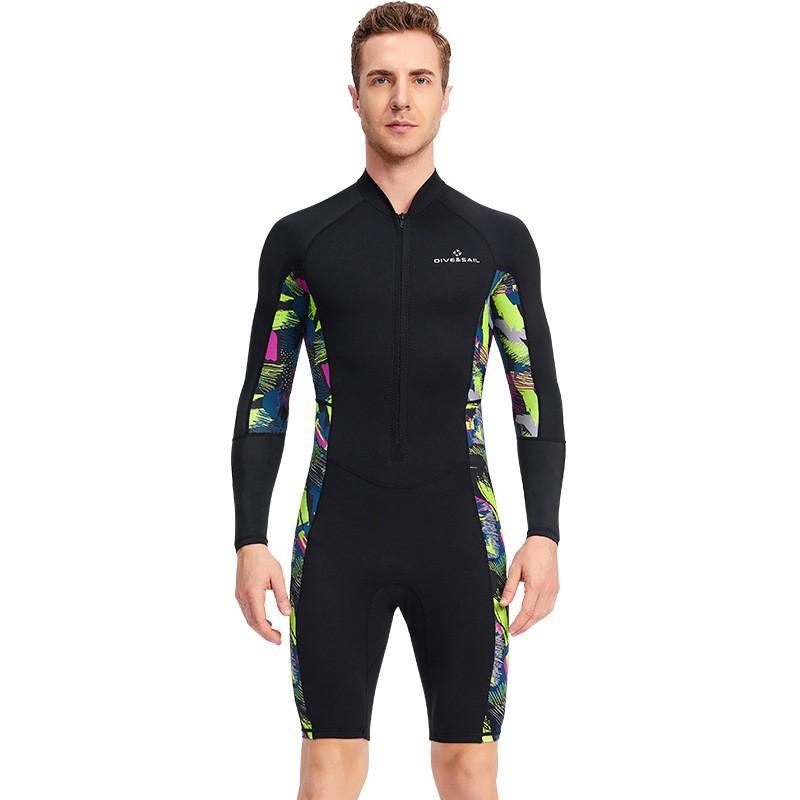 1.5MM One-piece Long-sleeved Wetsuit Men's Shorts Warm Outdoor Sunscreen Snorkeling Surfing Swimsuit