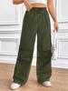 2025 Spring/Fall Elastic Waist Drawstring High-Waist Cargo Pants for Women—Loose Fit, Flap Pockets, Commuter Style.